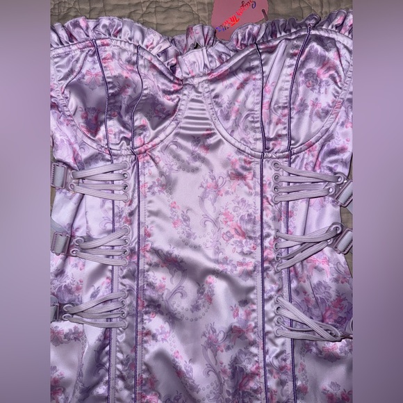 Dolls Kill Sugar Thrillz Scandal Sheet Corset Mini Dress Regency Print Kawaii - Picture 2 of 5